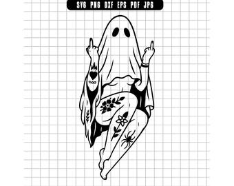 Ghost Girl Svg, Sassy Ghost Svg, Tattoo Ghost Svg, Halloween Svg, Middle Finger Svg, Feminine Ghost Svg, Cut File