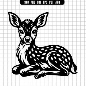 Fawn Svg, Baby Deer Svg, Cute Deer Svg, Woodland Animal Svg, Forest Deer Svg, Deer Cut File, Clipart, Silhouette, Digital File