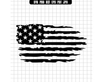 Drapeau en lambeaux, Svg drapeau en détresse, grunge drapeau américain, Svg des États-Unis, Svg patriotique, fichier coupe Svg, des cliparts, téléchargement immédiat