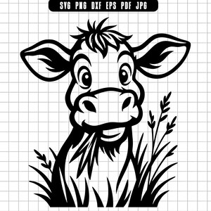 Cow Svg, Cow Face Svg, Farm Animal Svg, Cow Eating Grass Svg, Heifer Svg, Svg Cut File, Cricut, Clipart, Digital Download