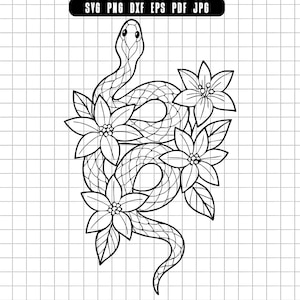 Snake And Flower Svg, Floral Snake Svg, Botanical Snake Svg, Snake Clipart Svg, Snake Cut File Svg, Snake Dxf Svg, Snake Png Svg
