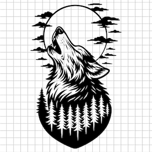 Moon Wolf Svg, Forest Wolf Svg, Night Howling Svg, Moonlight Svg, Nature Svg, Svg File, Cut File, Clipart