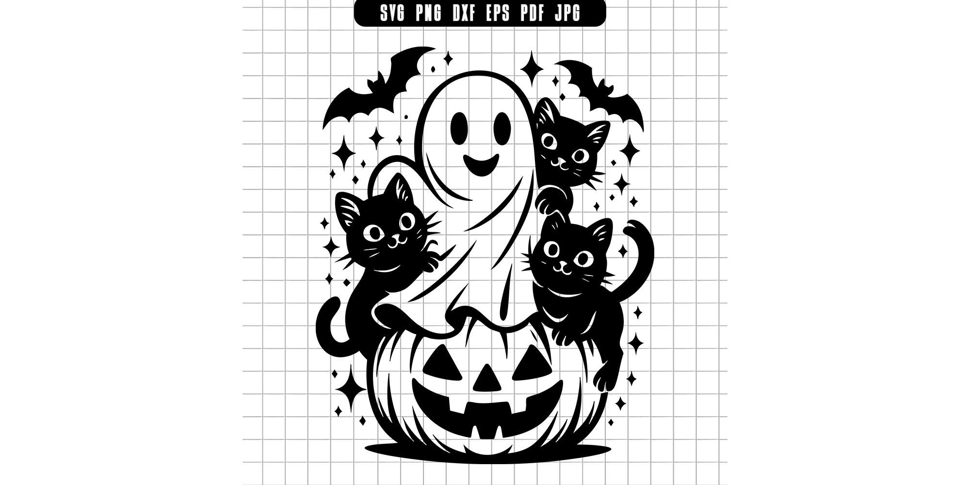 Ghost With Cats Svg, Halloween Cat Pumpkin Svg, Ghost Pumpkin Svg ...