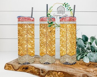 Customizable Teacher Glitter Pencil 20oz Teacher Appreciation Tumbler with Straw