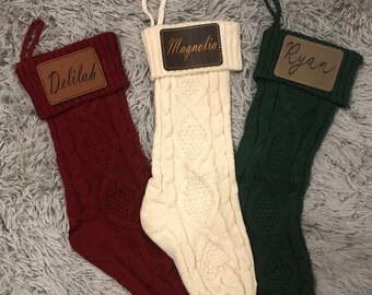 Custom Leather Patch Name Christmas Stocking