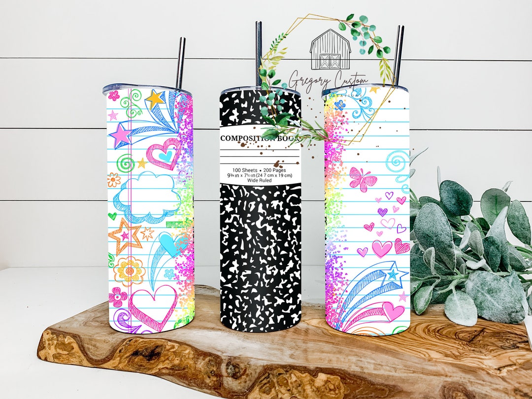 Customizable Teacher Doodle Composition Notebook Tumbler 20oz Teacher