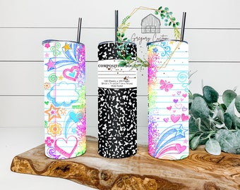 Customizable Teacher Doodle Composition Notebook Tumbler 20oz Teacher Appreciation Tumbler with Straw