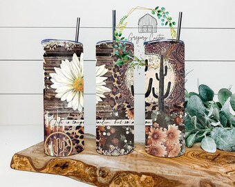 Life is Tough Darlin but so are you Tumbler 20oz, Flower and Cactus Tumbler with Straw