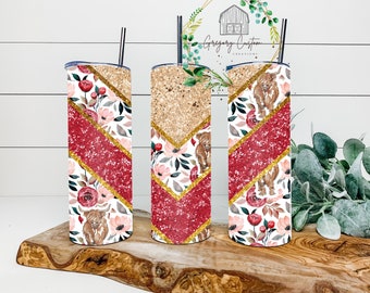 Highland Cow Animal Print Tumbler 20oz, Red Gold Flower Rose Tumbler with Straw