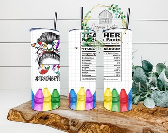Teacher Appreciation Ingredients Bun Tumbler 20oz #Teacherlife Color Tumbler with Straw