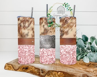 Hide and Glitter Buckle PRINT Tumbler 20oz,  Tumbler with Straw