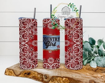 Country Girl Bandana Tumbler 20oz, Tumbler with Straw