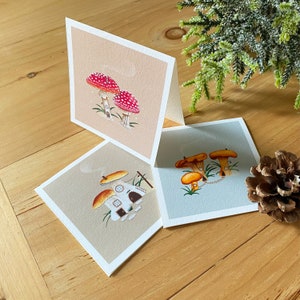 Trio de petites Cartes de souhaits | Maisons Champignons | 5 cartes de voeux carrées / Pack of 3 cards | Mushroom Houses