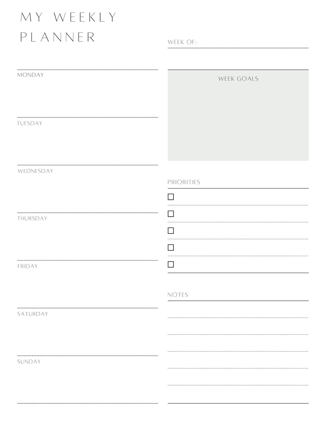 Daily to Do List Printable, Instant Download, Weekly Planner, Simple ...