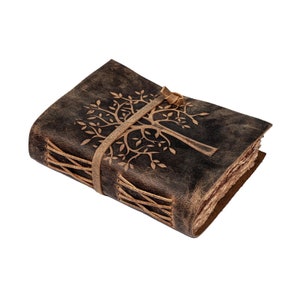 Diario in pelle vintage albero della vita, carta bordo Deckle antico fatto a mano, bellissimo albero della vita in rilievo, regalo per la festa della mamma, regali di Natale