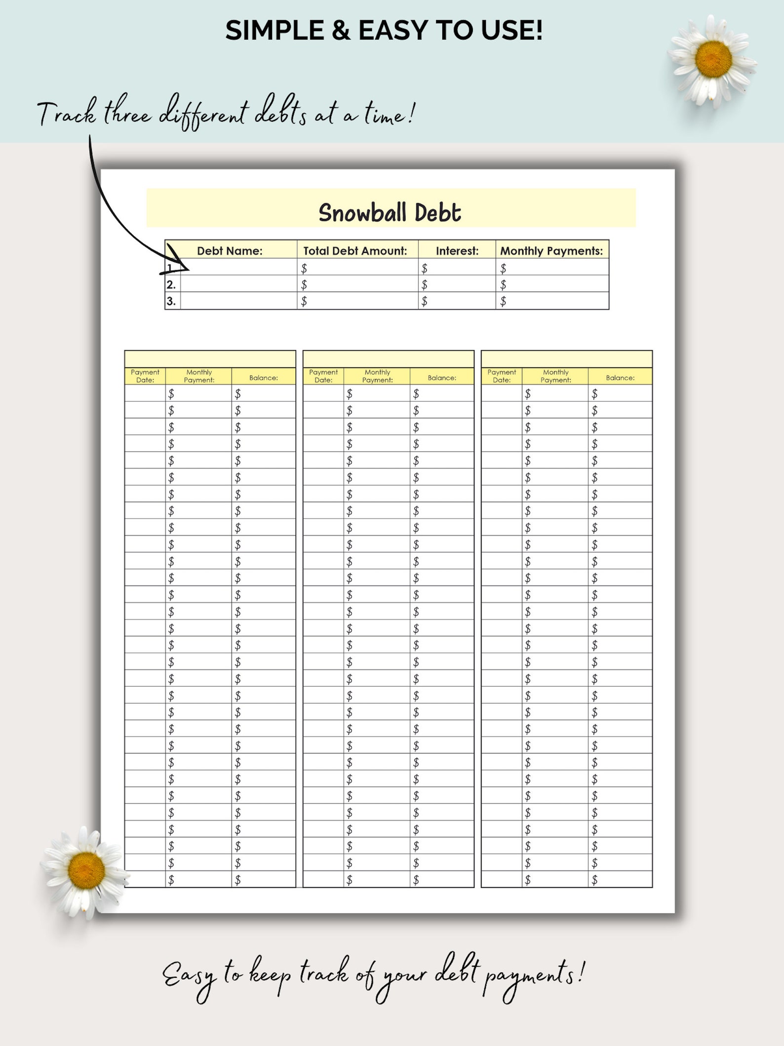 Snowball Debt Printout, Finance Tracker, Snowball Debt Customizable ...