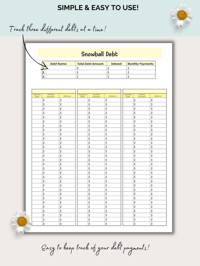 Snowball Debt Printout, Finance Tracker, Snowball Debt Customizable ...