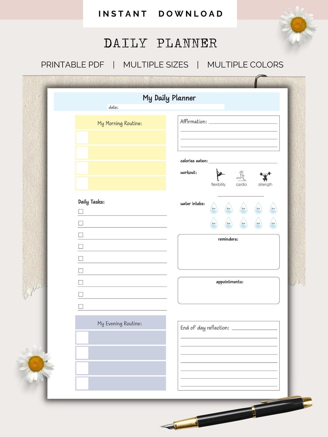 Daily Planner Printable Daily Planner Template Daily Calendar Daily