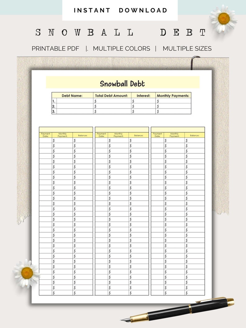 Snowball Debt Printout, Finance Tracker, Snowball Debt Customizable ...