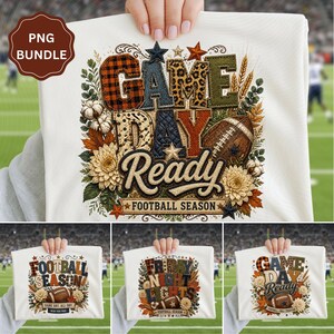 Football Season Bundle PNG, Touchdown Vibes Png, Leopard Football Png, Patchwork Football, Cozy Football Apparel Shirt Design, Digital Art