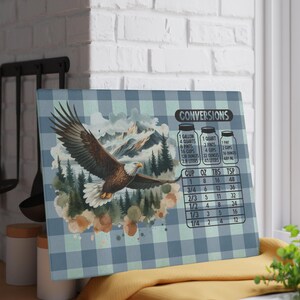 Gingham Weißkopfseeadler Küchendekor, Charcuterie Brett, Geschenk für Koch, Einzigartige House Warming, Glasschneidebrett, Küchenkunst, Serviertablett