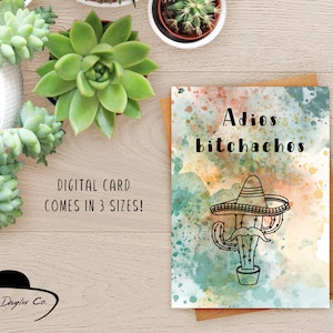 Afdrukbare 5x7 afscheidskaart - Adios Card - grappige afscheidskaart - Adios Bitchachos - afscheidskaart - digitale download afscheidskaart