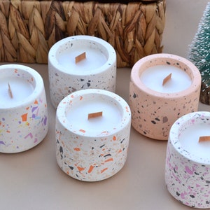 Set of Natural Soy Candle with Terrazzo Concrete Pot, Soy Candle with Decorative Cement Pot
