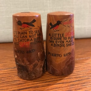 Bark Wood Pinecone Souvenir Puerto Rico Salt and Pepper Shakers