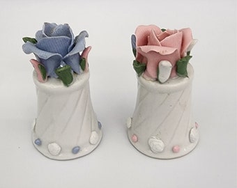 Porcelain Sculptured Roses Vase Style Shakers Salt and Pepper Shakers