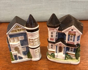 Otagiri Blue Victorian Houses Salt and Pepper Shakers