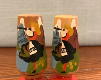 Hand-Painted Wood Pedestal made in Norway Salt and Pepper Shakers