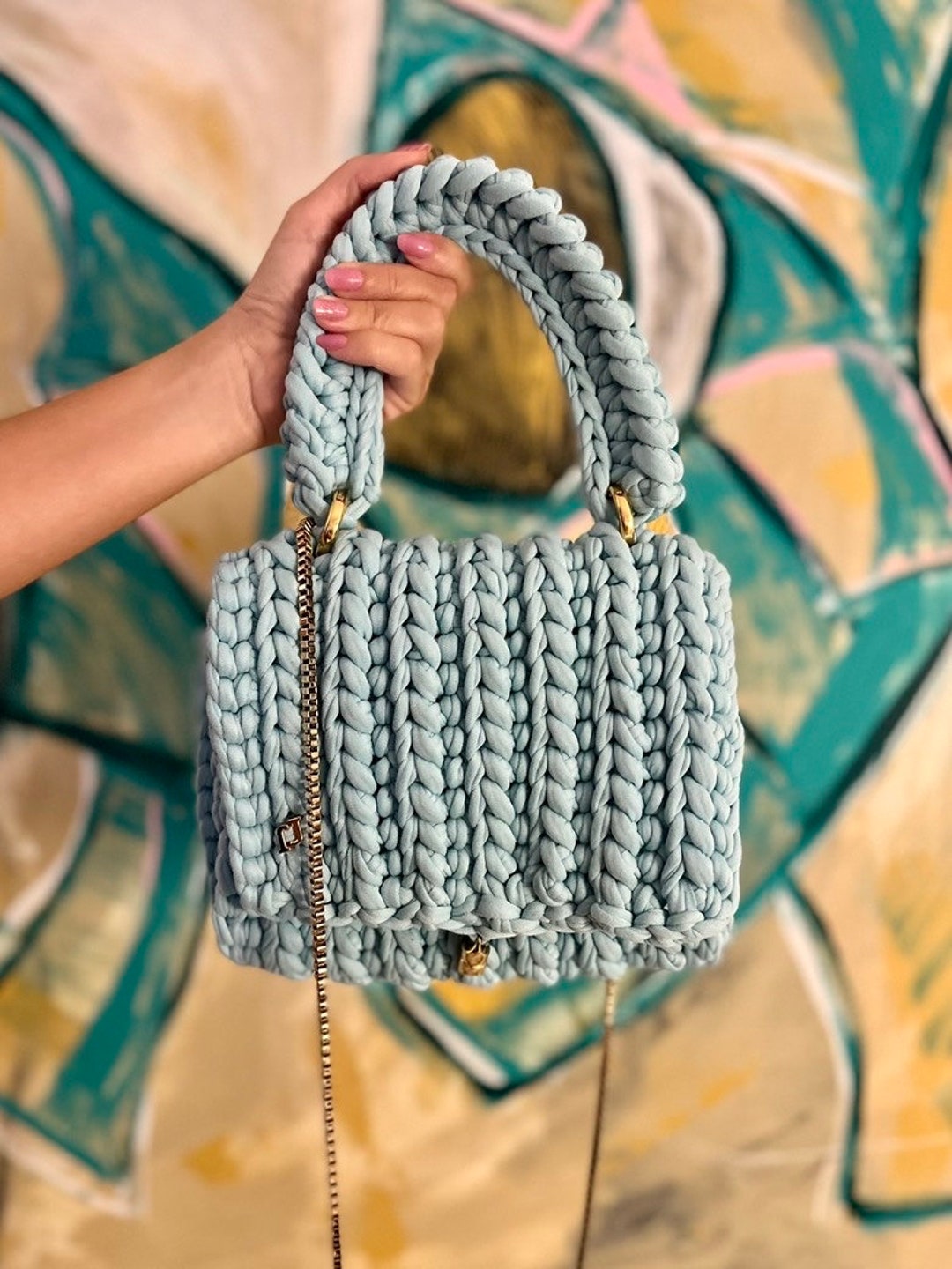 Summer Bag Blue Crochet Handmade Bag Crochet Bag Womens Bag Crochet Purse Handmade Purse Shoulder Bag Hand Knitted Bag Etsy