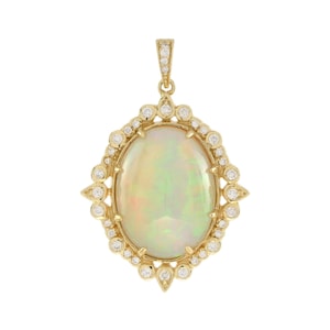 Oval Shape Ethiopian Opal & Diamond Halo 14k Yellow Gold Pendant