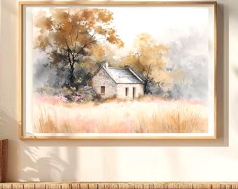Watercolor Fall Landscape Art Print | Christian Faith Countryside Decor | Neutral Nature Print