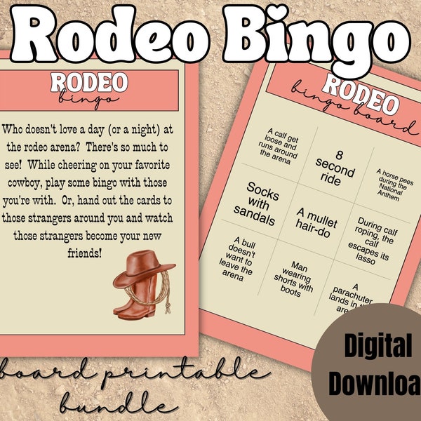 Printable Rodeo Bingo Cards, 10 Different Bingo Boards, Watch the Rodeo and Mark Off the Squares, Family and Friend Fun at the Rodeo