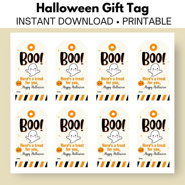 Printable Halloween Gift Tag, Trick Or Treat Favor Bag Tag, Halloween Treat Tag, Halloween Gift Label, Kraft Tag, Present tag, Candy Tag