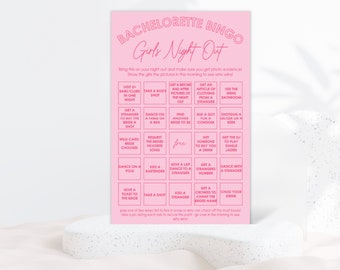 Girls Night Out Bachelorette Bingo, Bingo Game, Aesthetic, Hen Party Game, Dirty Bingo, Customize, Instant Download, 8.5x11, Pink