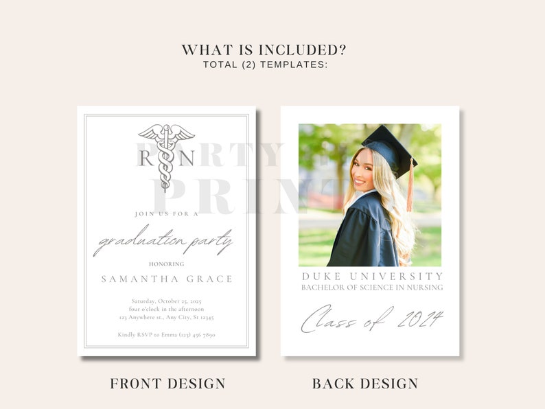 Nursing School Graduation Invitation Template, Graduate Announcement ...