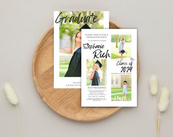 White Graduation Announcement Card and Party Invitation Template, Senior Graduate Announcement,  Grad Party Invite Download, 2024 Graduate