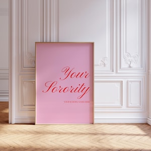 Custom Trendy Sorority Prints, Pink and Red Sorority University Wall Print, Trendy Print, Rush Week Sorority Digital Print, Digital Download