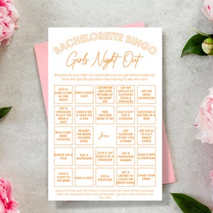 Bachelorette Bingo Game, Girls Night Out Bingo, Aesthetic, Hen Party Game, Dirty Bingo, Customize, Instant Download, 8.5x11, Orange