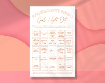 Bachelorette Bingo Game, Girls Night Out Bingo, Aesthetic, Hen Party Game, Dirty Bingo, Customize, Instant Download, 8.5x11, Orange