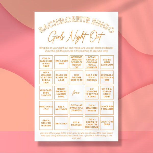 Bachelorette Bingo Game, Girls Night Out Bingo, Aesthetic, Hen Party Game, Dirty Bingo, Customize, Instant Download, 8.5x11, Orange