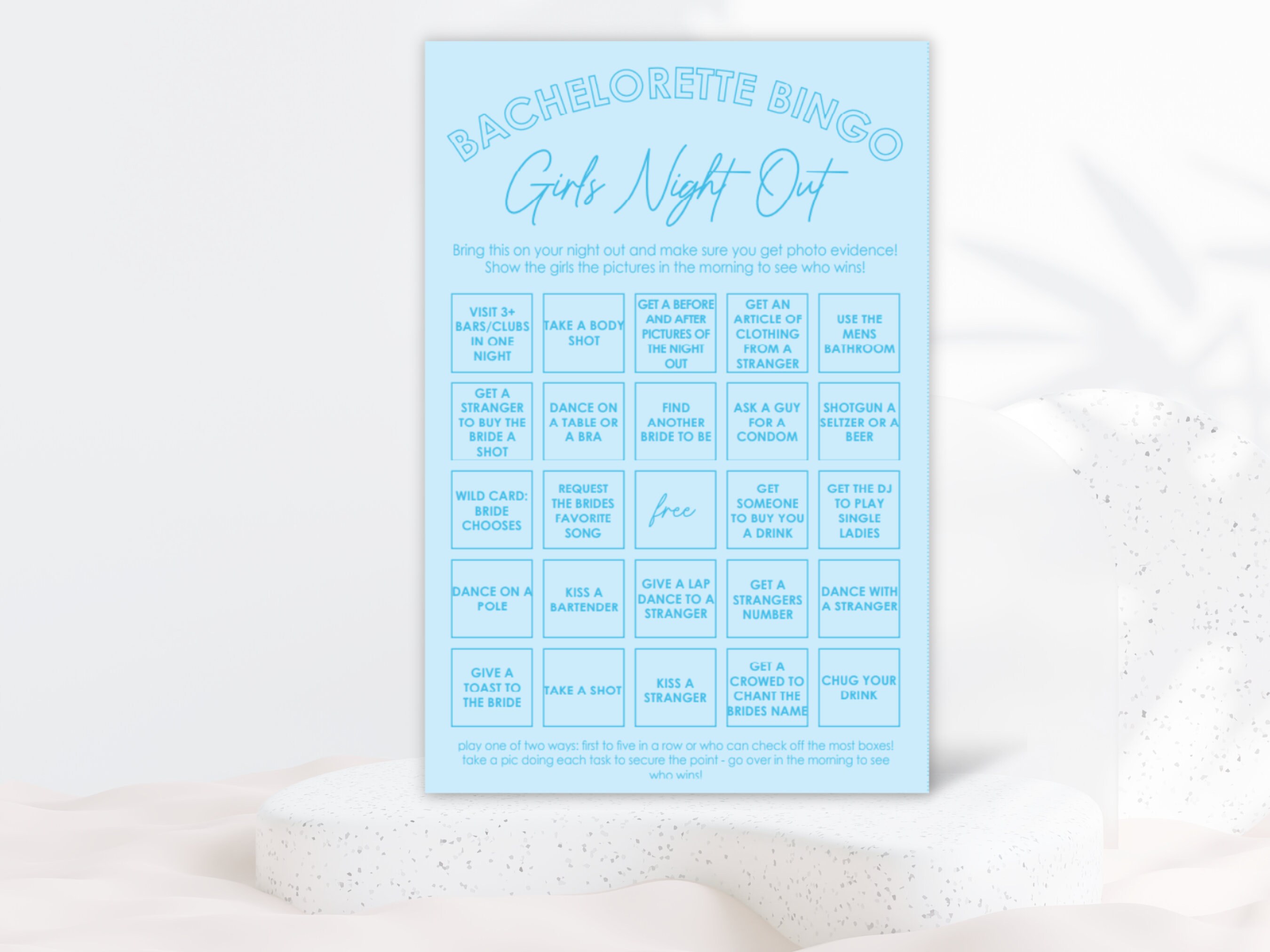 Girls Night Out Bachelorette Bingo, Bingo Game, Aesthetic, Hen Party Game, Dirty Bingo, Customize, Instant Download, 8.5x11, Blue
