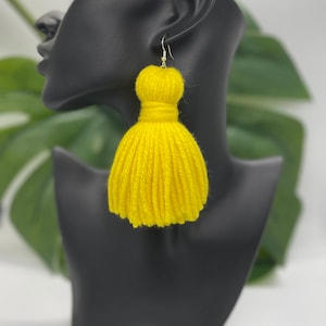 Yarn Tassel Earrings - Bright Yellow