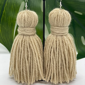 Yarn Tassel Earrings - Khaki