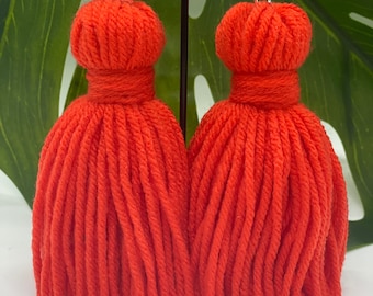 Yarn Tassel Earrings - Orange