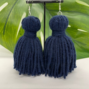 Yarn Tassel Earrings - Navy Blue