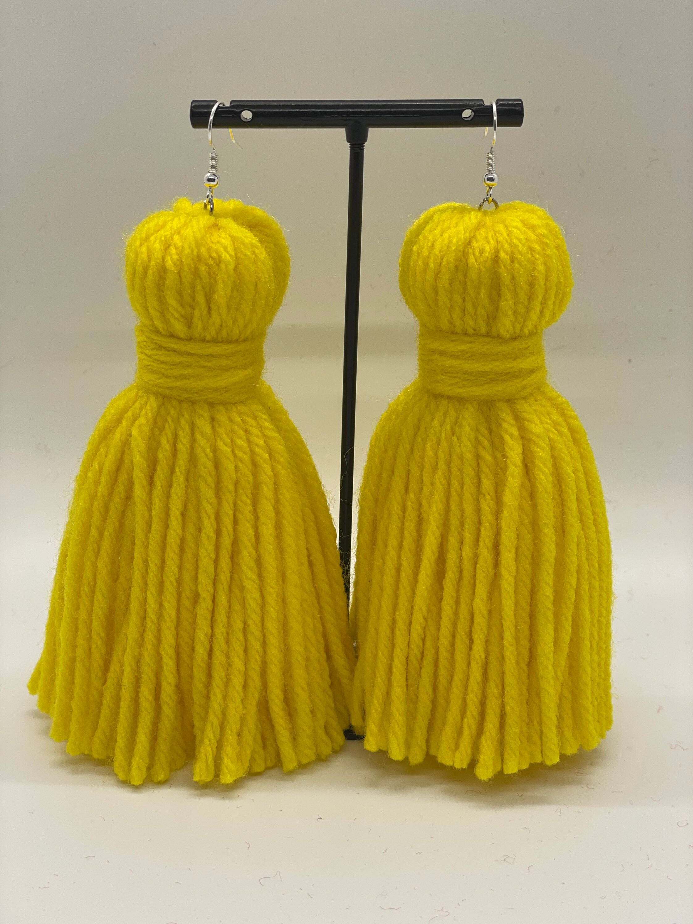 Thread Earring Yellow Yarn Tassel Earrings - Bright Yellow - Etsy