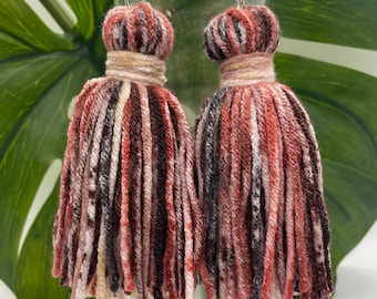 Yarn Tassel Earrings - Cranberry Blush